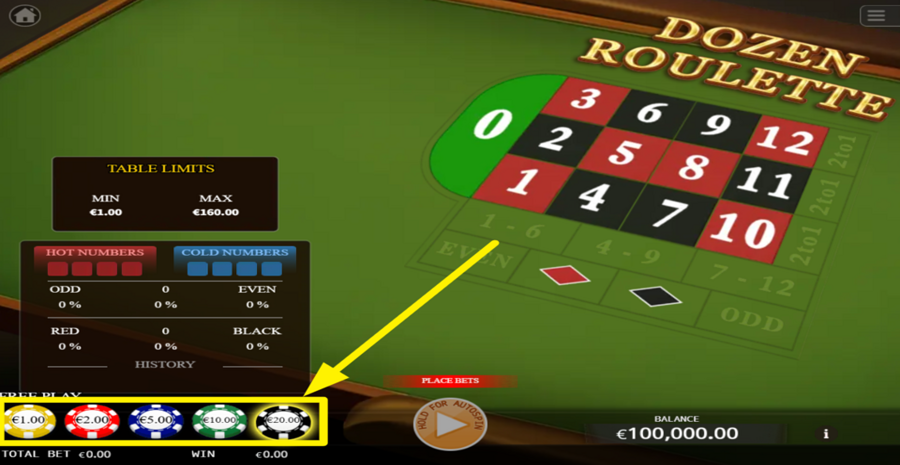 Dozen Roulette Choose Bet