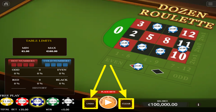 Dozen Roulette Undo Clear