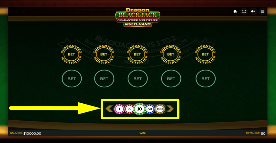 Dragon Blackjack Guaranteed Multiplier Multihand Bet Value