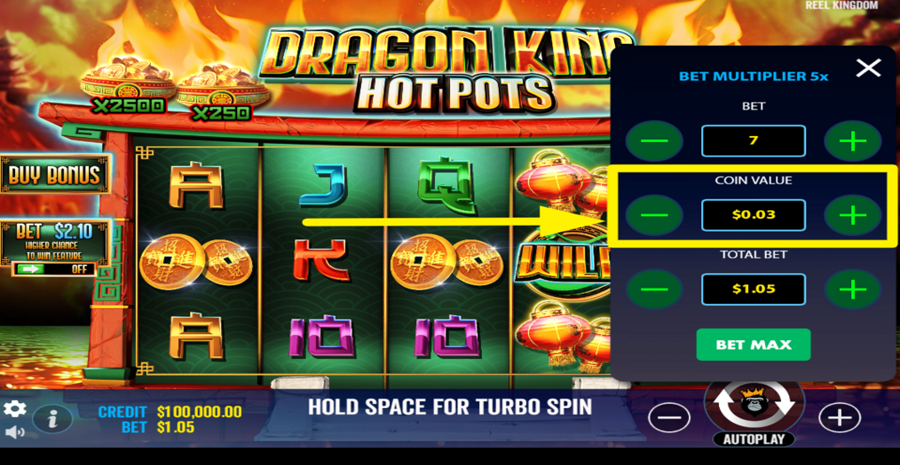 Dragon King Hot Pots Adjust Coin Value