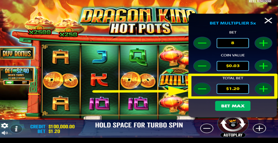 Dragon King Hot Pots Adjust Total Bet
