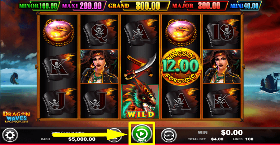 Dragon Waves Rings Of Fortune Spin Button