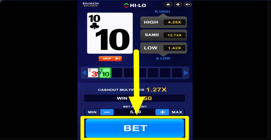 Dragongaming Hi Lo Bet Button