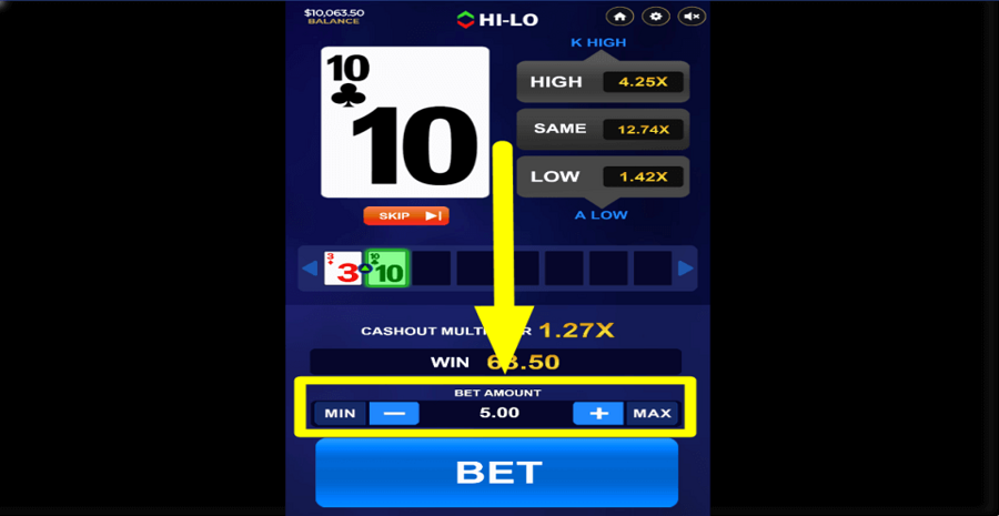 Dragongaming Hi Lo Bet Value