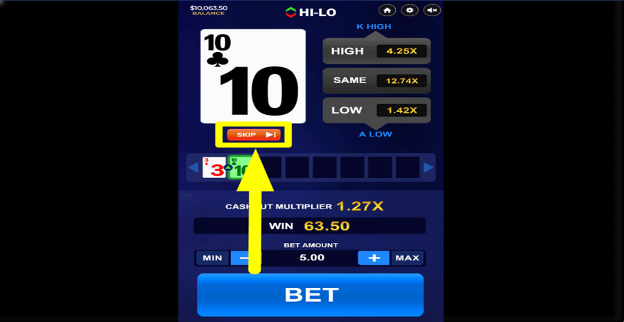 Dragongaming Hi Lo Skip Button