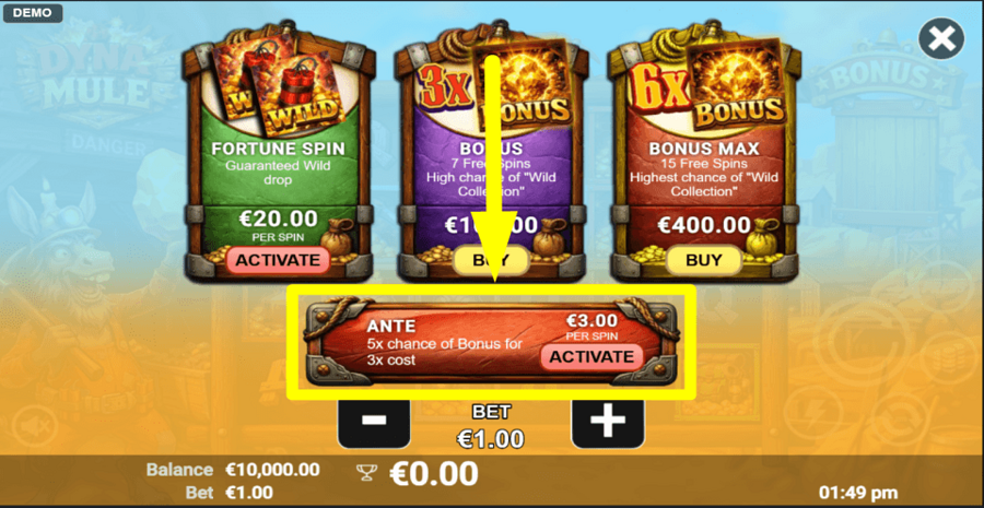 Dyna Mule Ante Bet Feature