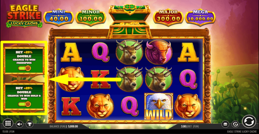 Eagle Strike Lucky Cache Ante Bet Feature