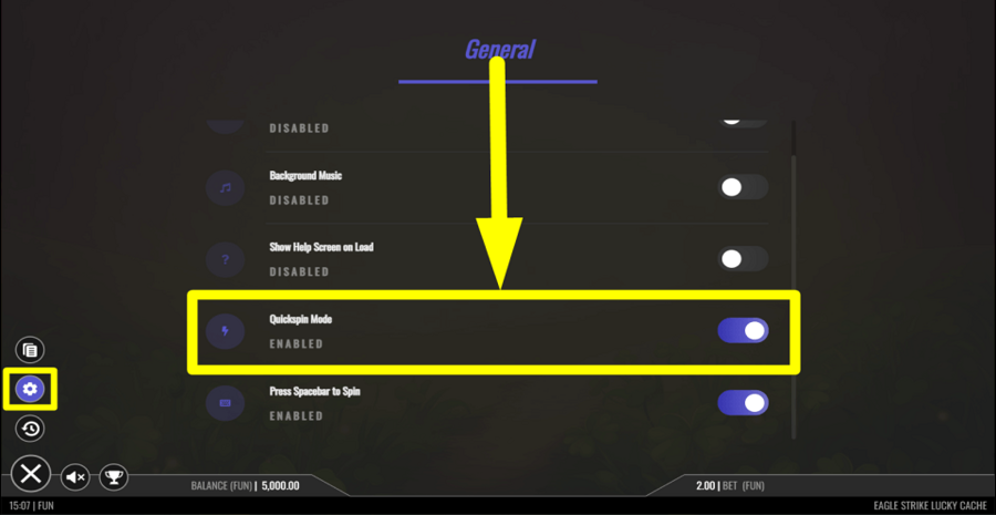 Eagle Strike Lucky Cache Quick Spin Feature