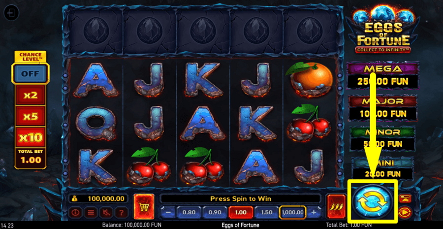 Eggs Of Fortune Spin Button