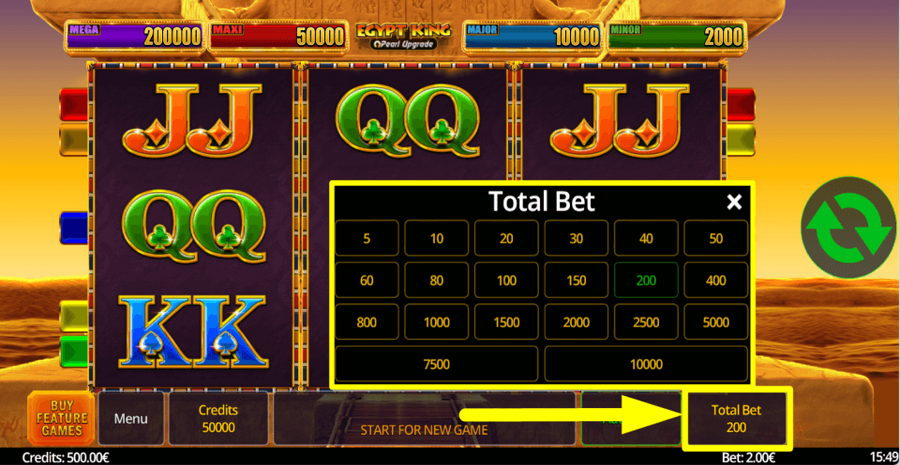 Egypt King Pearl Upgrade Bet Value