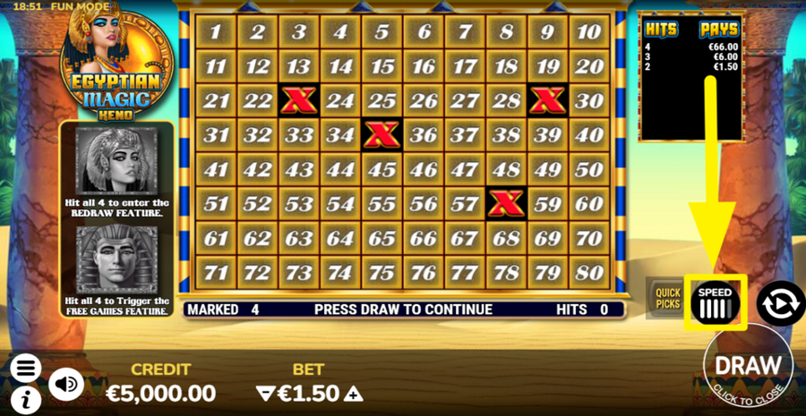 Egyptian Magic Keno Speed Adjust