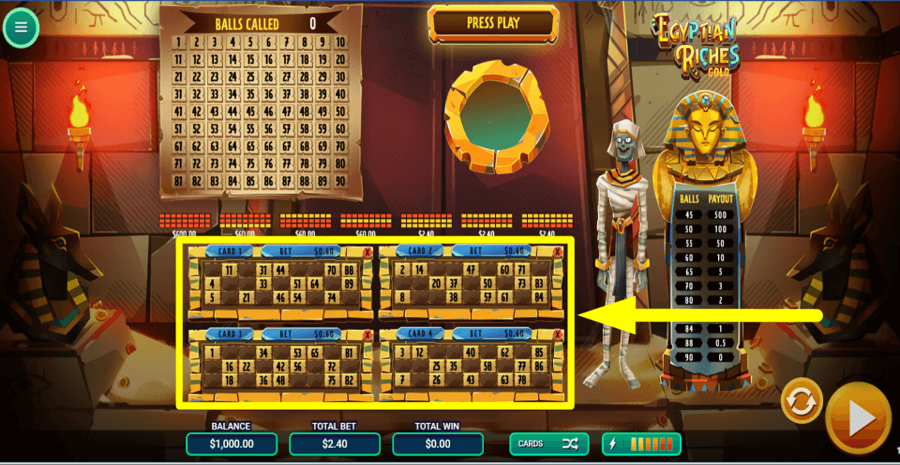 Egyptian Riches Gold Cards Selection