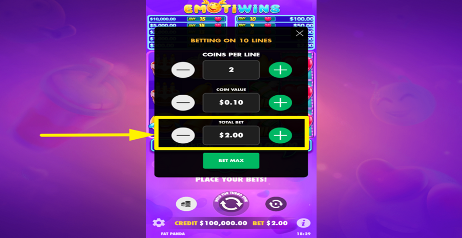 Emotiwins Adjust Total Bet