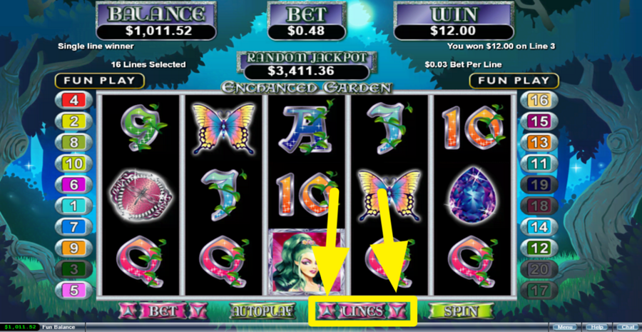 Enchanted Garden Adjust Bet Lines