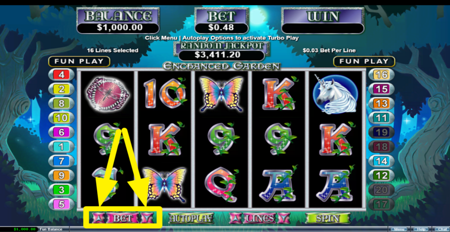 Enchanted Garden Adjust Bet Per Line