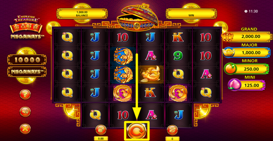 Endless Treasure Megaways Spin Button