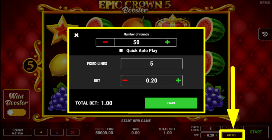 Epic Crown 5 Booster Autoplay Feature