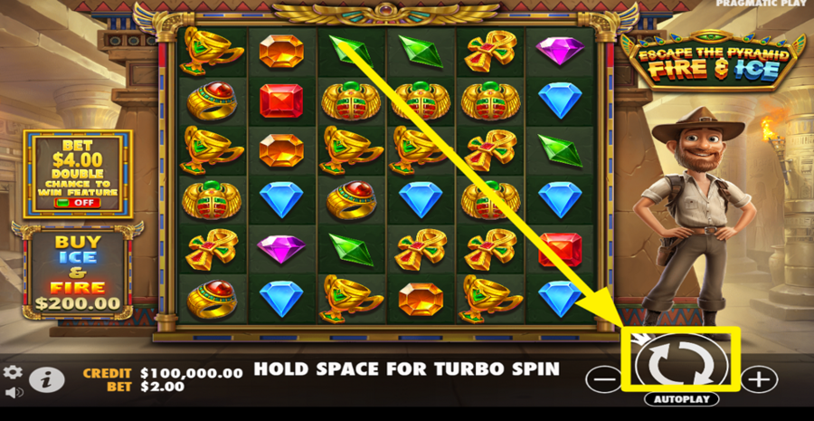 Escape The Pyramid Fire And Ice Spin Button