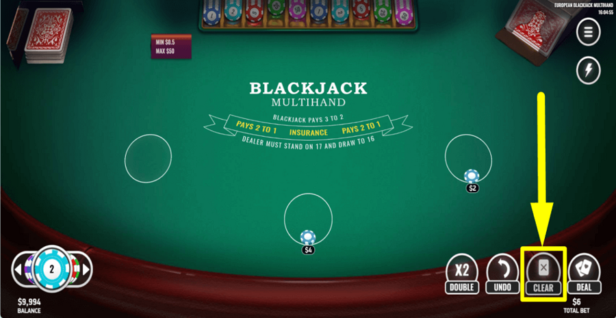 European Blackjack Multihand Clear Button
