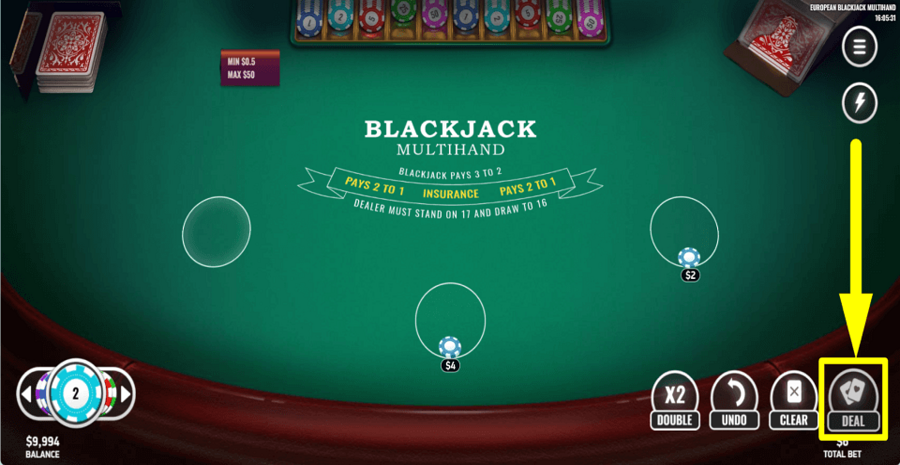 European Blackjack Multihand Deal Button