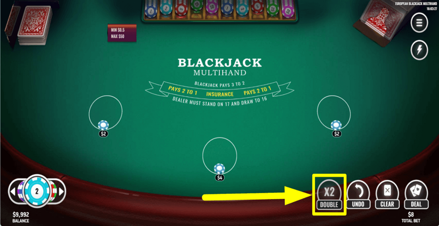 European Blackjack Multihand Double Button