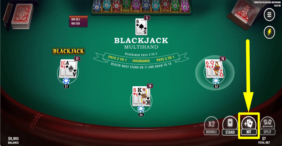 European Blackjack Multihand Hit Button