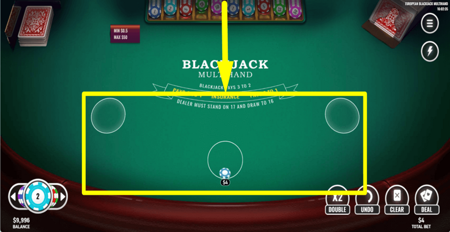 European Blackjack Multihand Place Bets