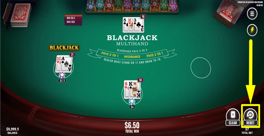 European Blackjack Multihand Rebet Button
