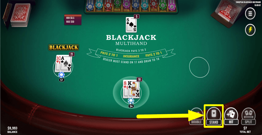 European Blackjack Multihand Stand Button