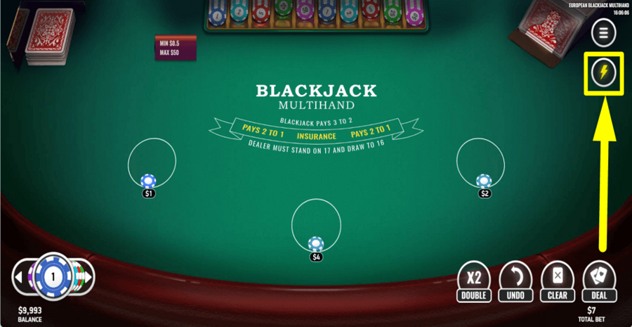 European Blackjack Multihand Turbo Feature