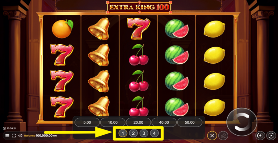 Extra King 100 Adjust Bet Level