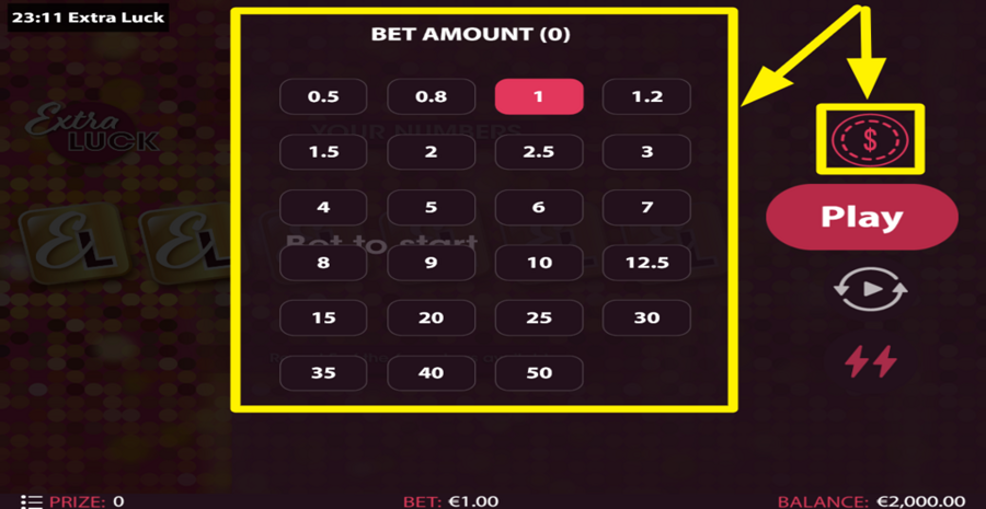 Extra Luck Choose Bet Amount