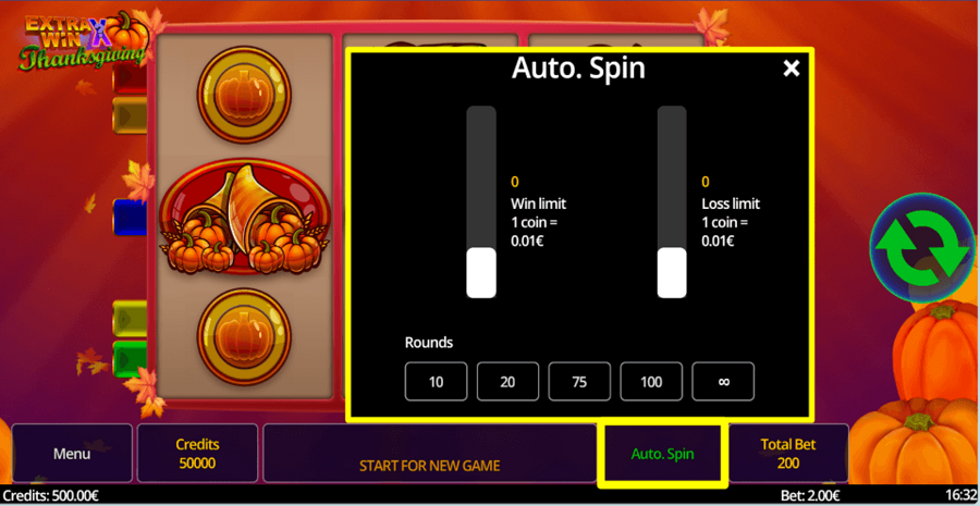 Extra Win X Thanksgiving Autoplay Feature