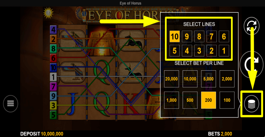 Eye Of Horus Adjustable Paylines