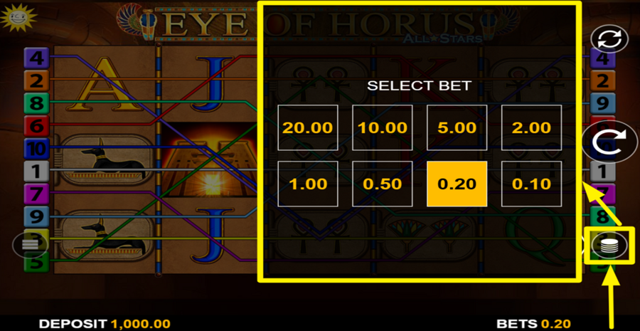 Eye Of Horus All Stars Adjust Bet