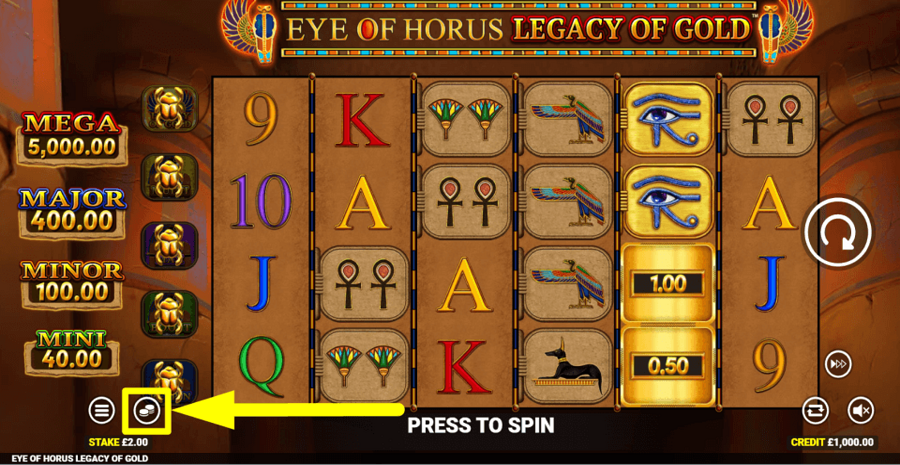 Eye Of Horus Legacy Of Gold Bet Value