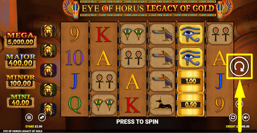 Eye Of Horus Legacy Of Gold Spin Button