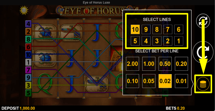 Eye Of Horus Luxe Adjustable Paylines