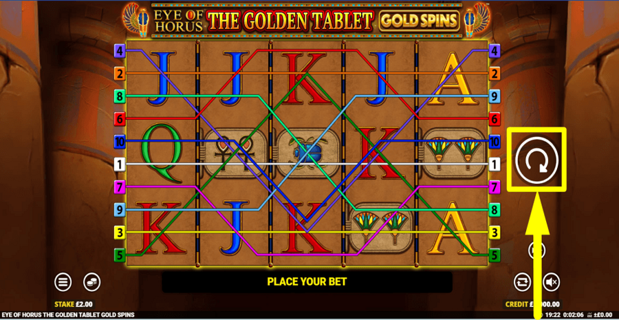 Eye Of Horus The Golden Tablet Gold Spins Spin Button