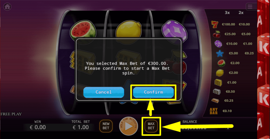 Fantasy 777 Max Bet Button