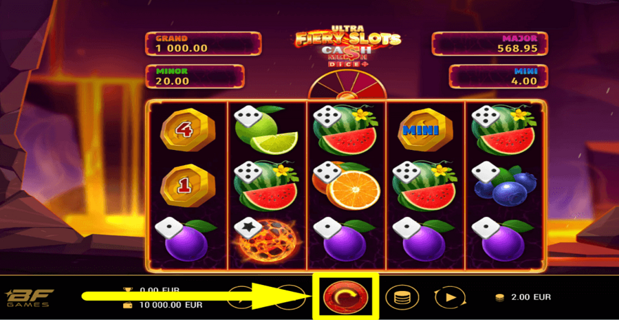 Fiery Slots Cash Mesh Ultra Dice Spin Button