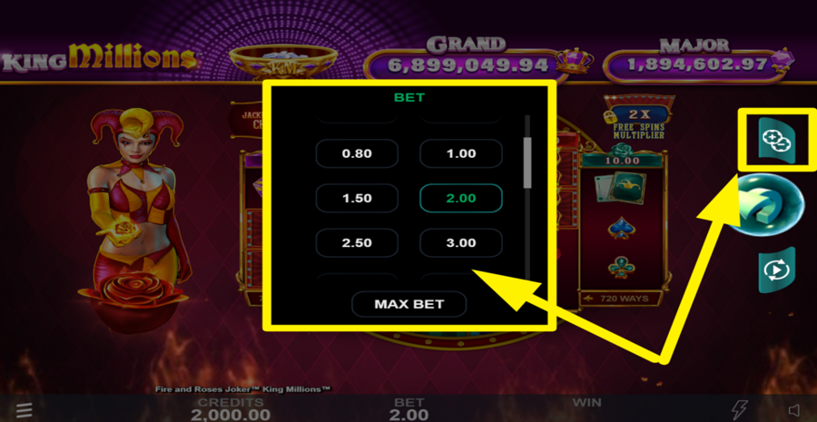 Fire And Roses Joker King Millions Adjust Bet