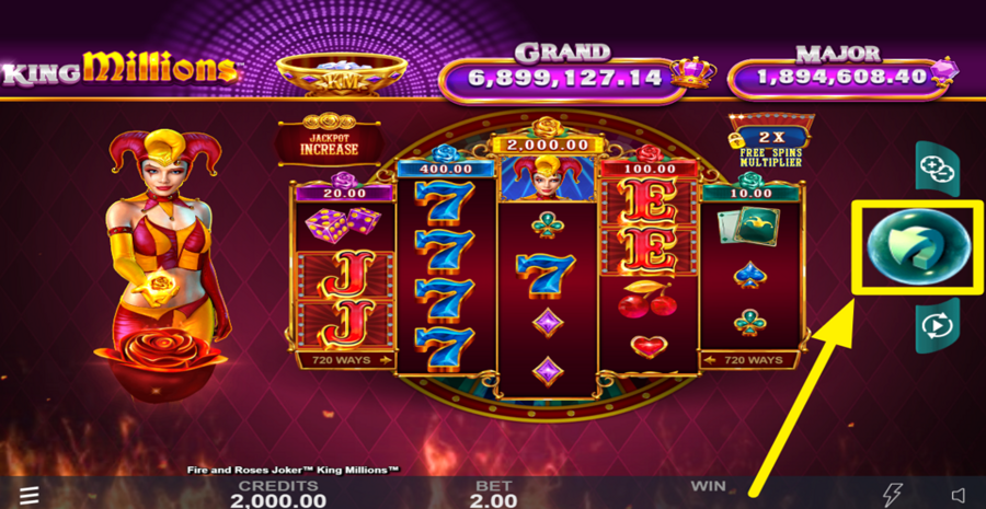 Fire And Roses Joker King Millions Spin Button