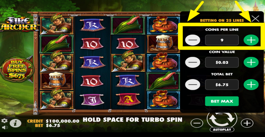 Fire Archer Adjust Coins Per Line