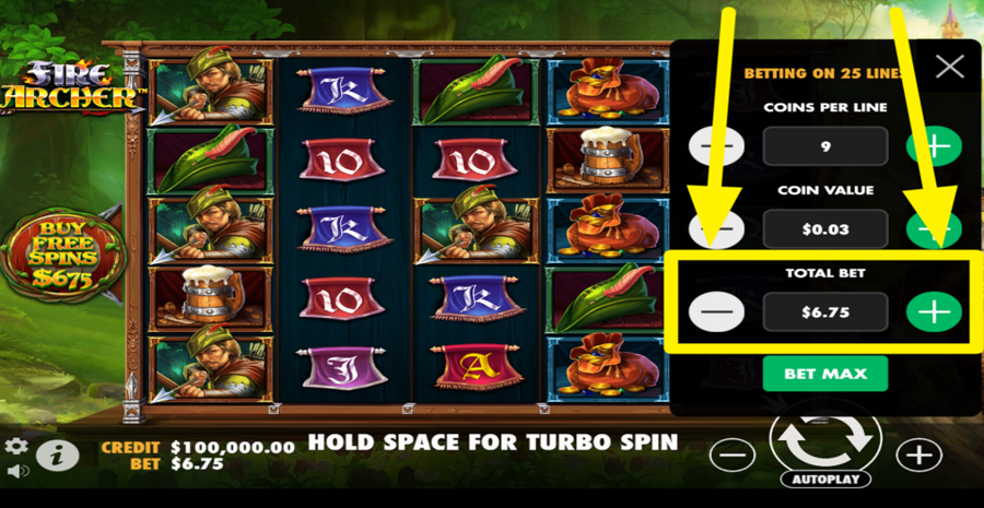 Fire Archer Adjust Total Bet
