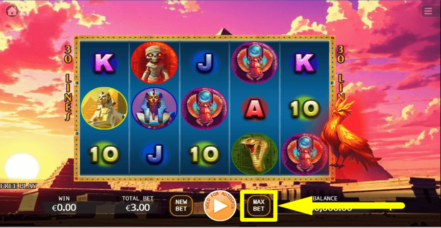 Fire Phoenix Lock 2 Spin Max Bet Button