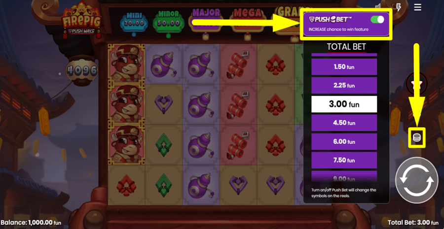 Fire Pig Push Ways Push Bet Feature