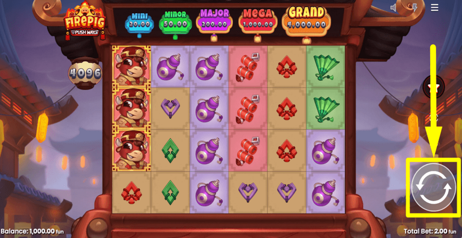 Fire Pig Push Ways Spin Button