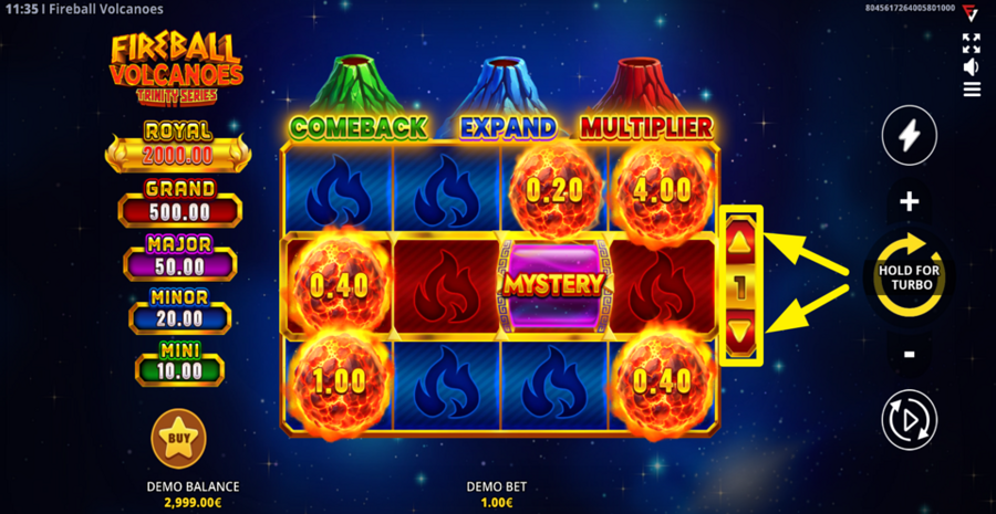 Fireball Volcanoes Trinity Series Adjust Bet Lines