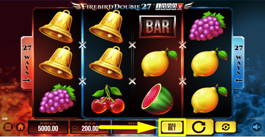 Firebird Double 27 1000x Max Bet Button